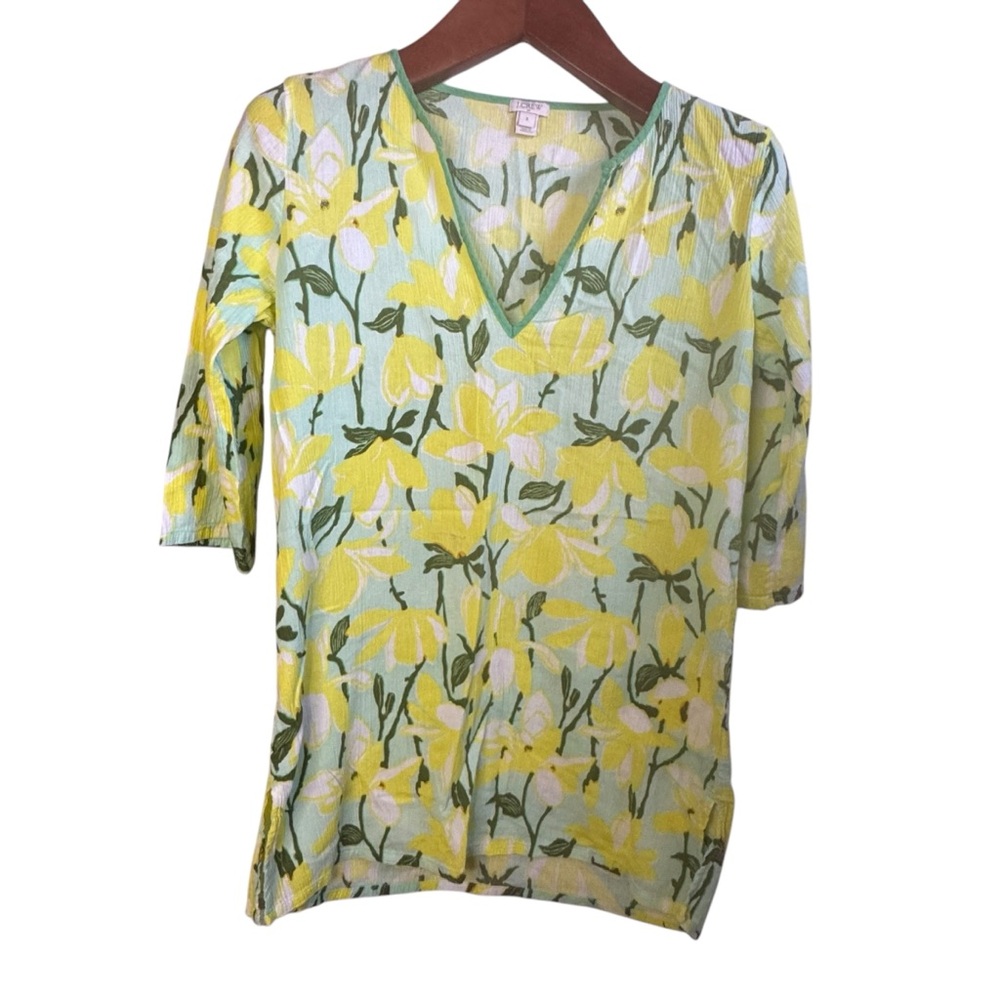 J Crew Swim Cover Up Yellow floral print cotton tunic size small